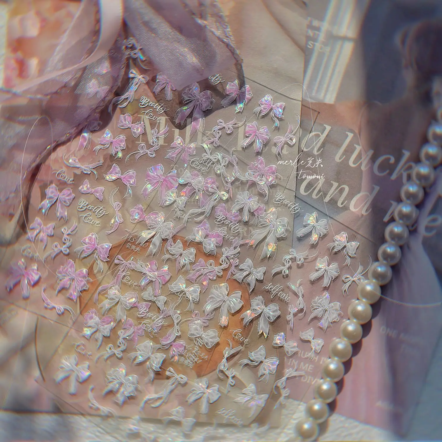 Pegatinas de decoración de uñas con lazo bonito rosa de ensueño de alto valor, regalos navideños perfectos para niñas