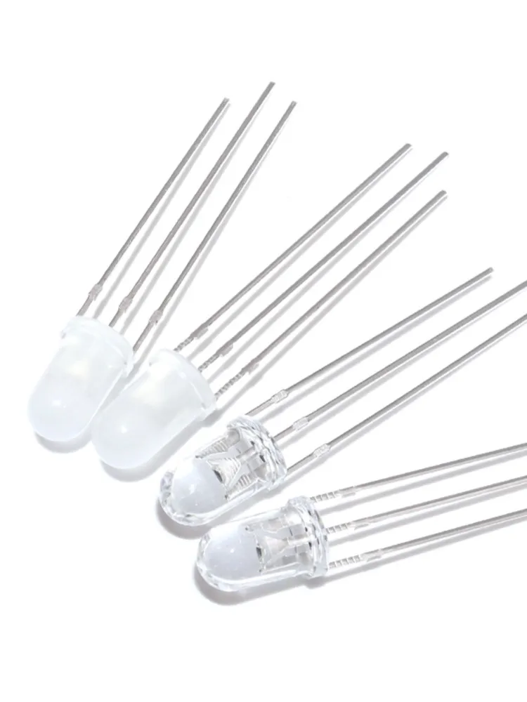 50pcs LED Diode électroluminescente F5 5mm 3Pin Flash rouge vert bleu bicolore brouillard Transparent Anode Cathode clignotant automatique