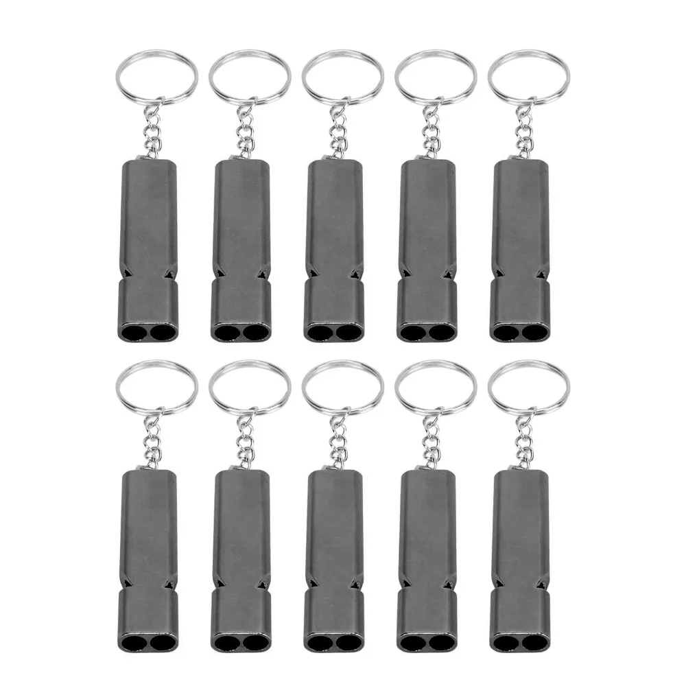 

10 шт., свисток для выживания в чрезвычайных ситуациях из алюминиевого сплава, 120 дБ, громкий звук, двойной трубчатый свисток, высокочастотный свисток для спорта на открытом воздухе