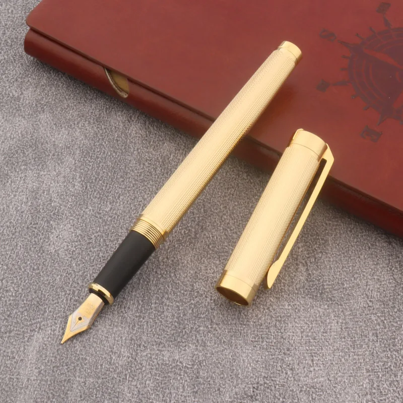 2022 Luxury Metal 707 Fountain Pen Classic Stripe Sculpture Stationery Office Supplies Golden Ink Pens