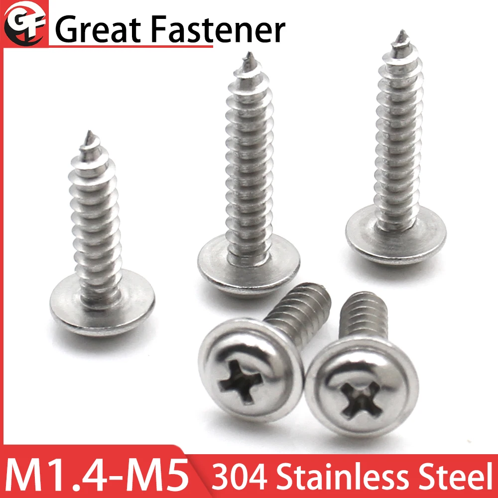 304 Stainless Steel Phillips Pan Head Self Tapping Screw With Washer PWA Washer Head Screw M1.4-M5