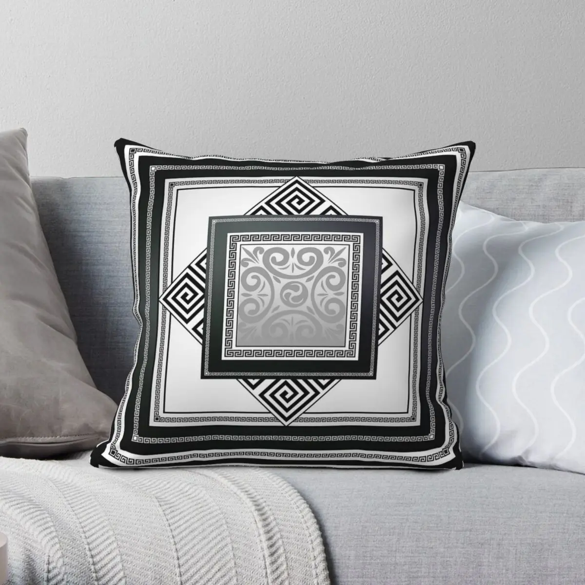 Greek Key Black White Diamond Pillowcase Polyester Linen Velvet Printed Zip Decorative Pillow Case Sofa Seater Cushion Case 18