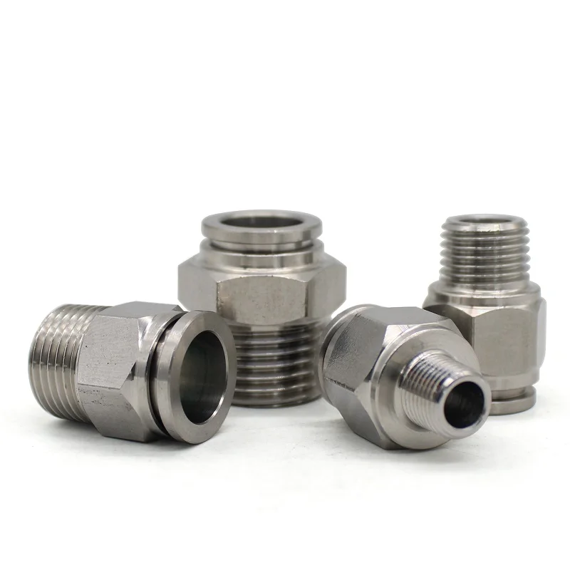 304 Stainless Steel External Thread Pneumatic Quick Coupling PC 1/8" 1/4" 3/8" 1/2" BSP External Thread Trachea Hose Connector