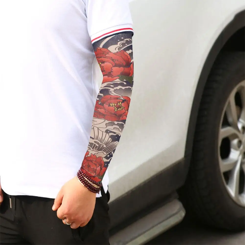 1Pcs Flower Arm Tattoo Sleeve New UV Protection Summer Cooling Cycling Sports Sleeves Sun Protection Seamless Design Outdoor