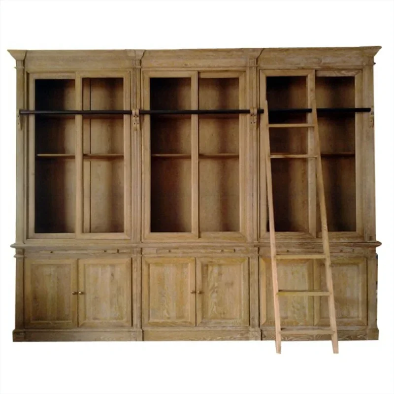 

American solid wood bookcase furniture oak retro old weathered bookcase bookshelf storage rack