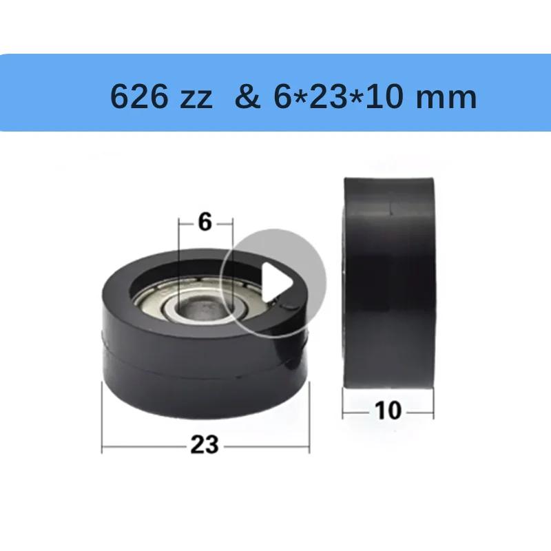 

2Pieces Rubber Sheave 626zz Bearing Wheel Quiet Wear-resistant Flat Roller Bearing 6*23*10 mm