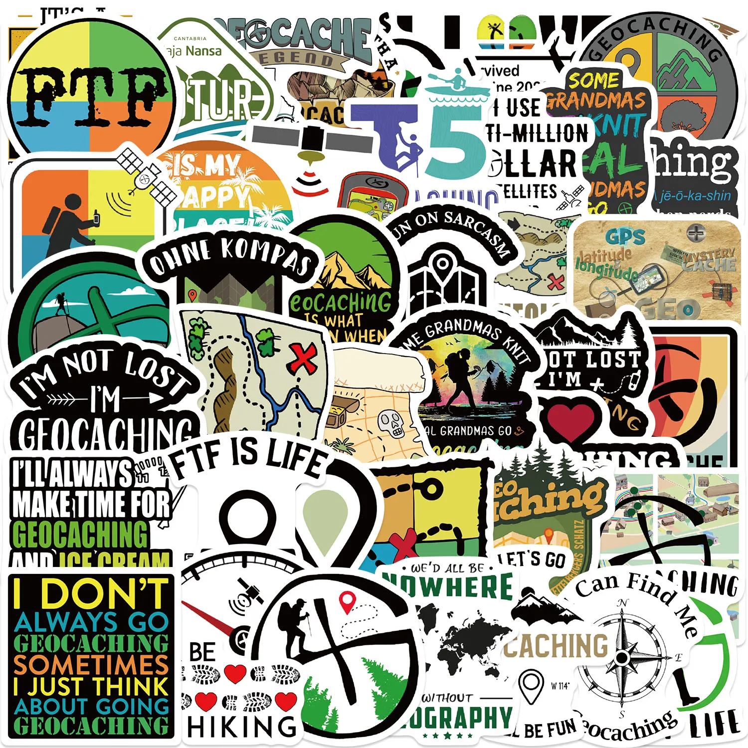 50PCS Fun Cartoon Geocaching Stickers Scrapbooking Collage Material Phone Cases Guitar Notebooks DIY Decorative