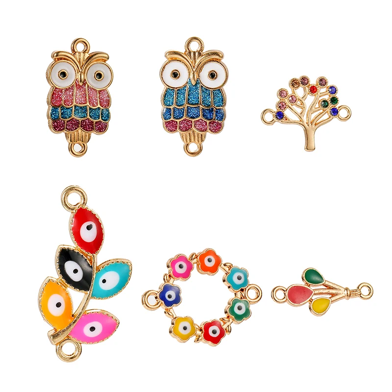 HEYUYAO 20pcs/lot Mixed Animal Eye Enamel Connectors Pendant Charms DIY Necklace Bracelet for Jewelry Making Accessories