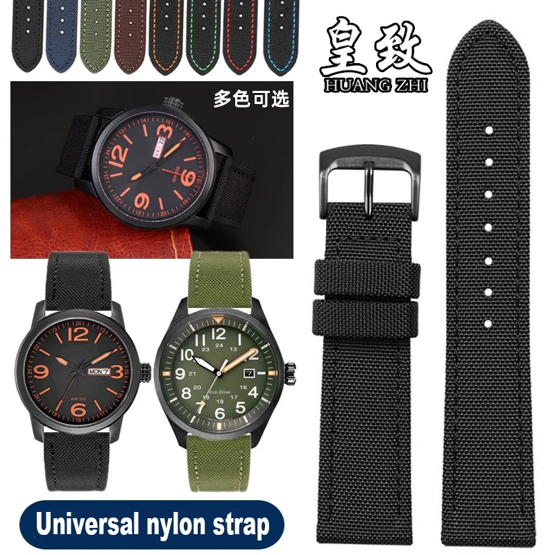 시티즌 에코 드라이브 시계 밴드, 세이코 티쏘 TIMEX 나일론 캔버스 가죽 시계 스트랩, 남성용 팔찌, BM8475, BM7140, 20mm, 22mm, 24mm