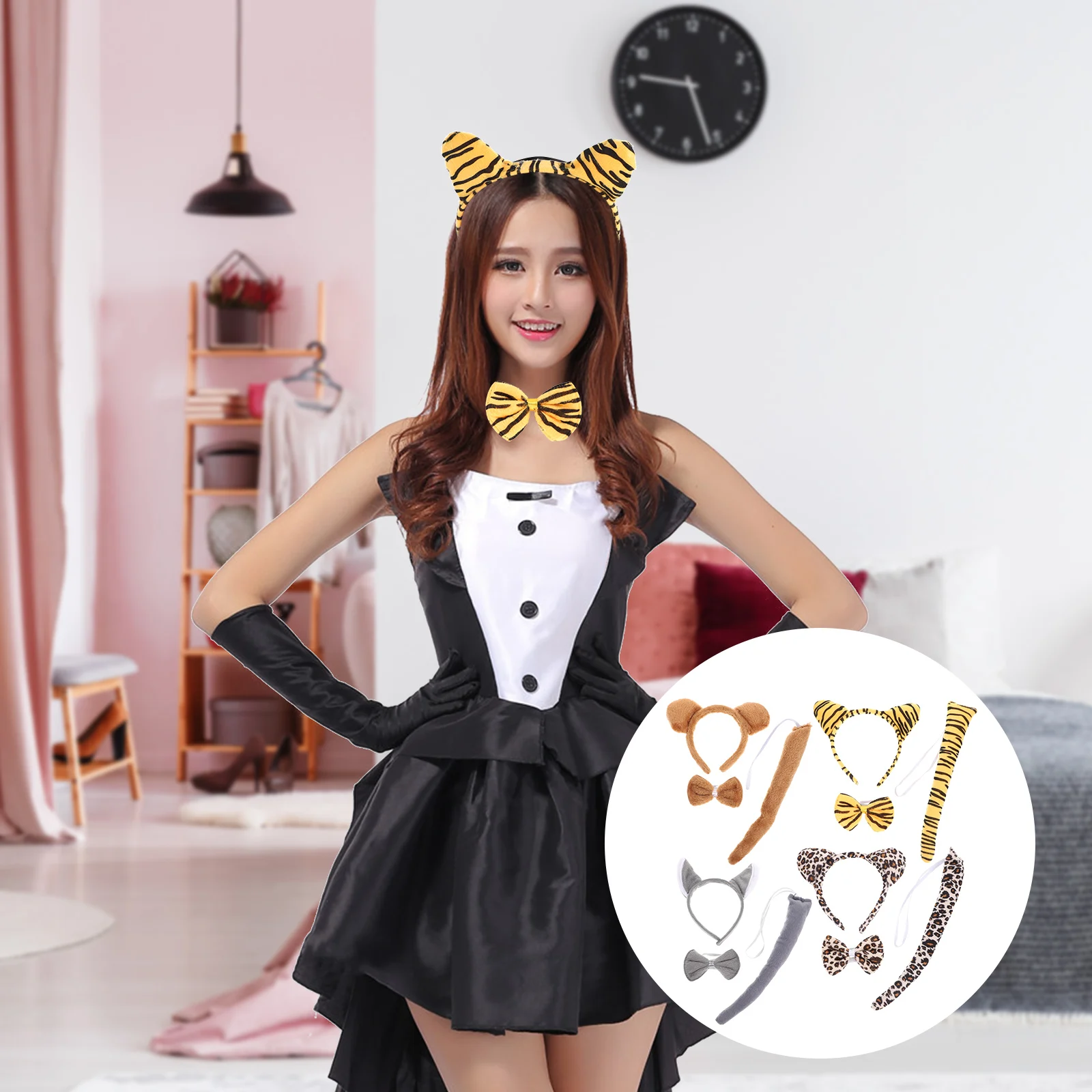 Animal Dress Suit 4 Sets Kids Party Cosplay Costume Halloween Costumes Performance Tiger Leopard Wolf Bear Headb Bow Tie Tail