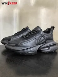 Mens Outdoor Running Shoes Lace Up Thick Platform Sneakers Cowhide Genuine Leather Sport Shoes Athlete Joggers Training Shoes