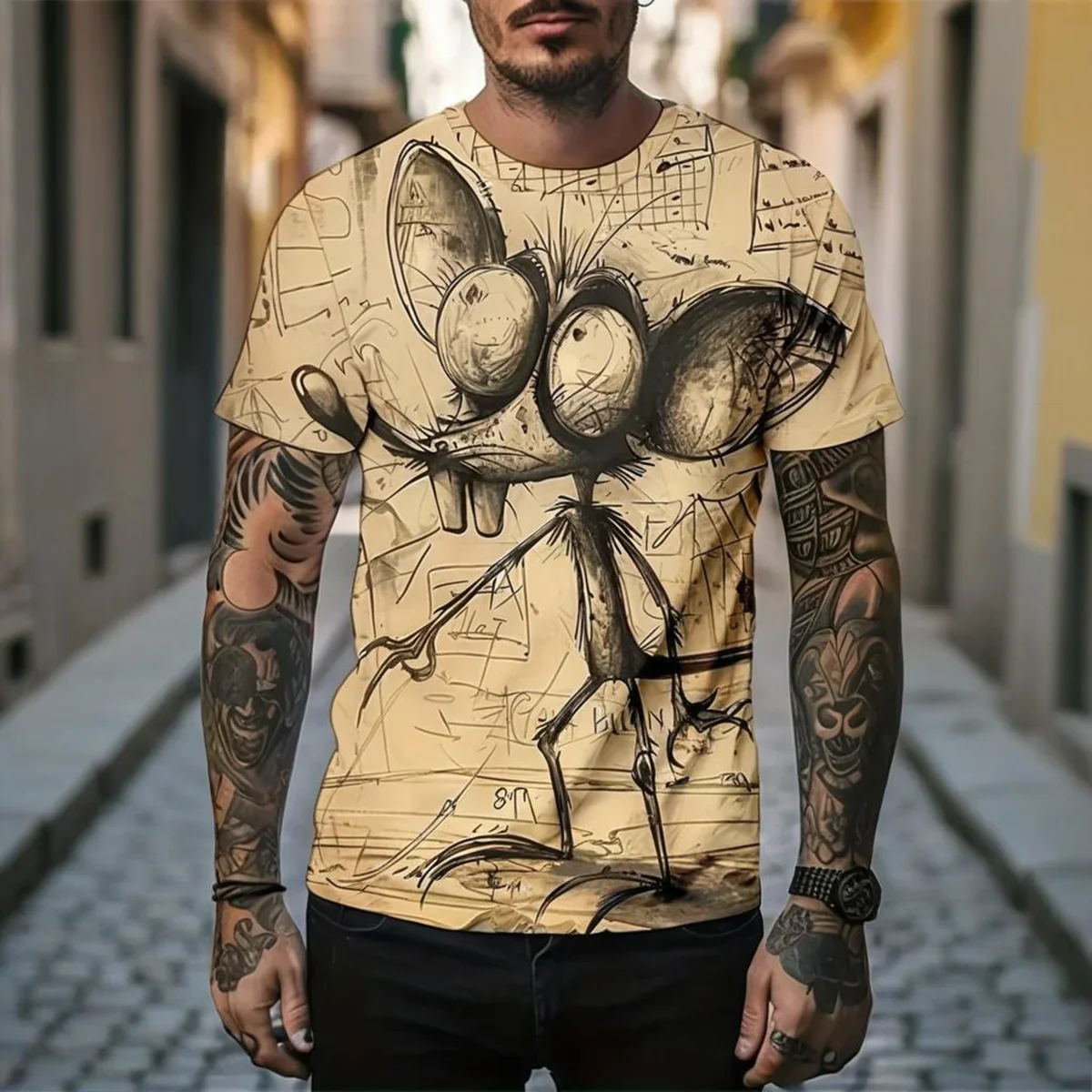 أدخل The Monster Fantasy: تي شيرت Graffiti Beast ثلاثي الأبعاد |   حيث يلتقي المخلوقات الأسطورية الفن الحضري لبيان شارع تحول الرأس