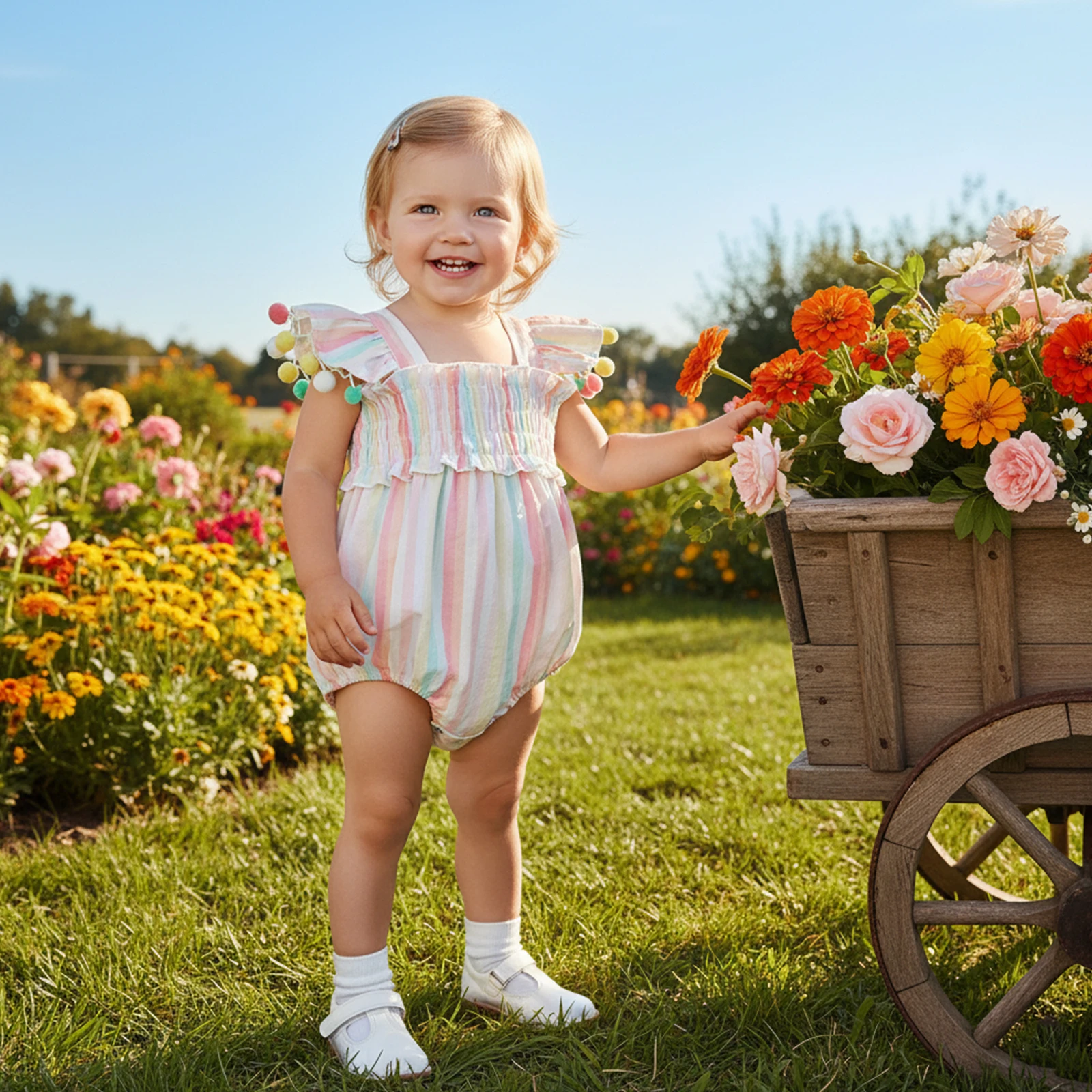 بدلة صيفية للأطفال الرضع البنات مخططة ملونة بأكمام طويلة ملابس لطيفة