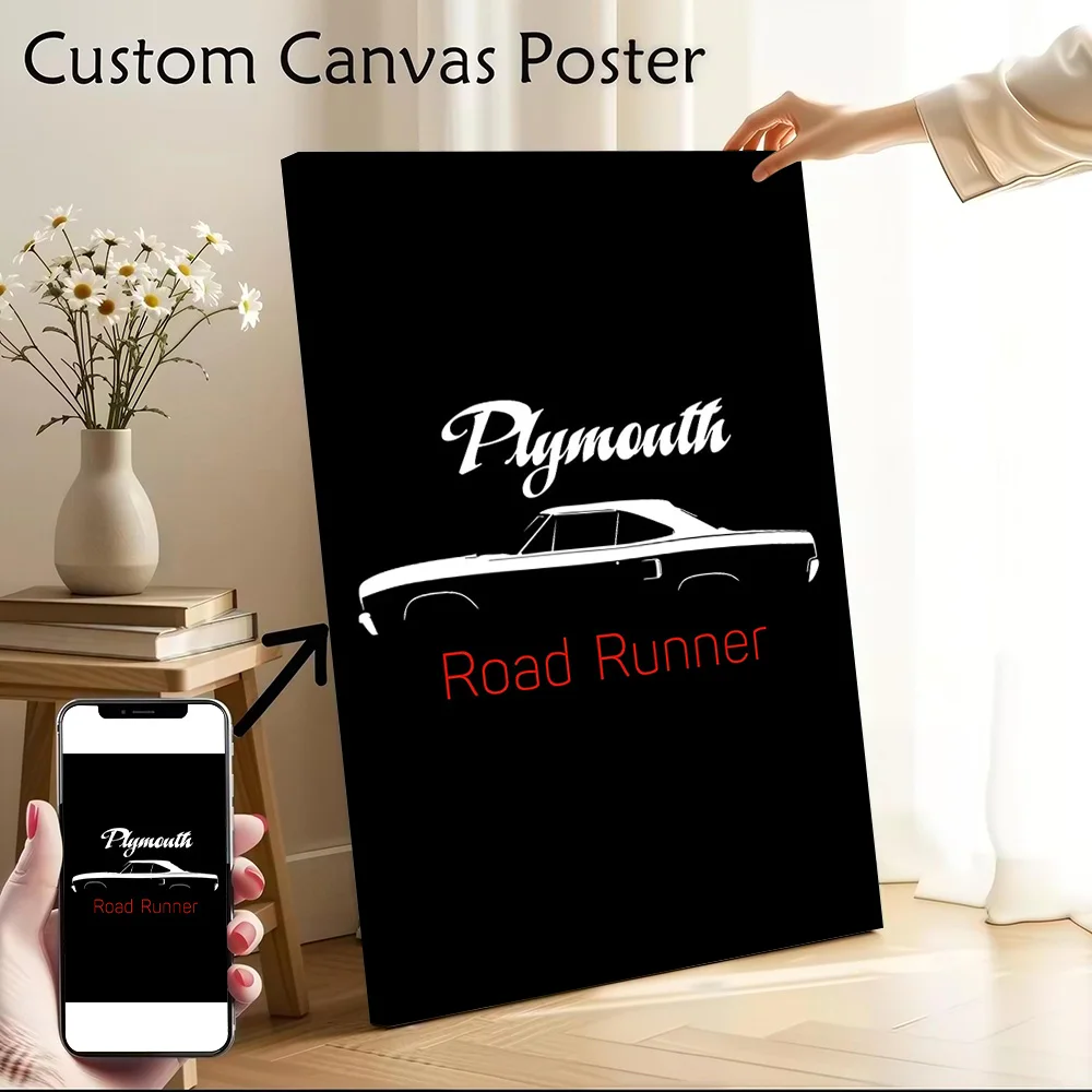 Plymouth Road Runner Silhouette Canvas Poster Wall Art Customizable High Quality Printed Picture for Personalized Painting Mural