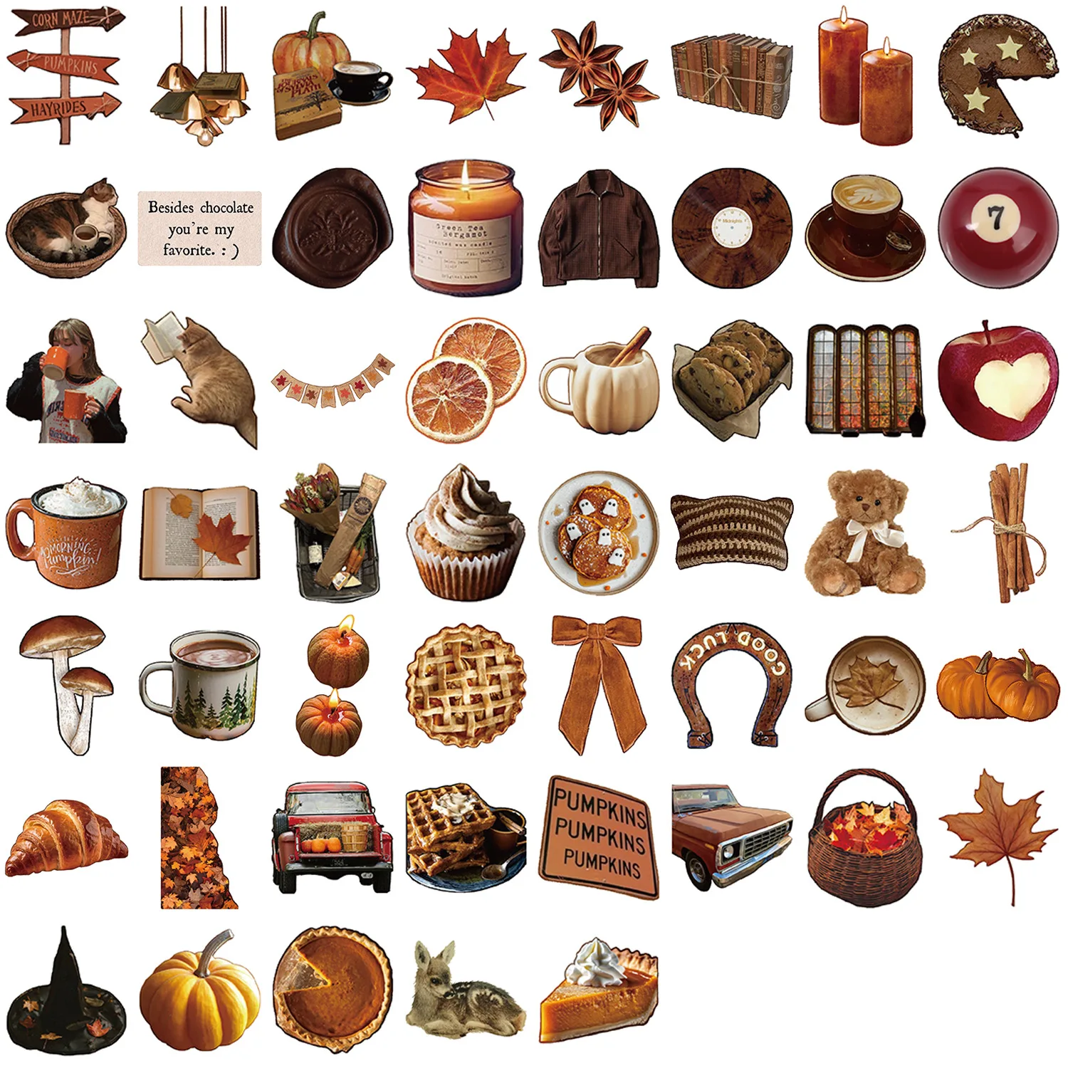 53pcs Cartoon Fall Doodle Cozy Autumn Stickers Waterproof Decals for Guitar Laptop Luggage Journal Notebook DIY Decor Gift
