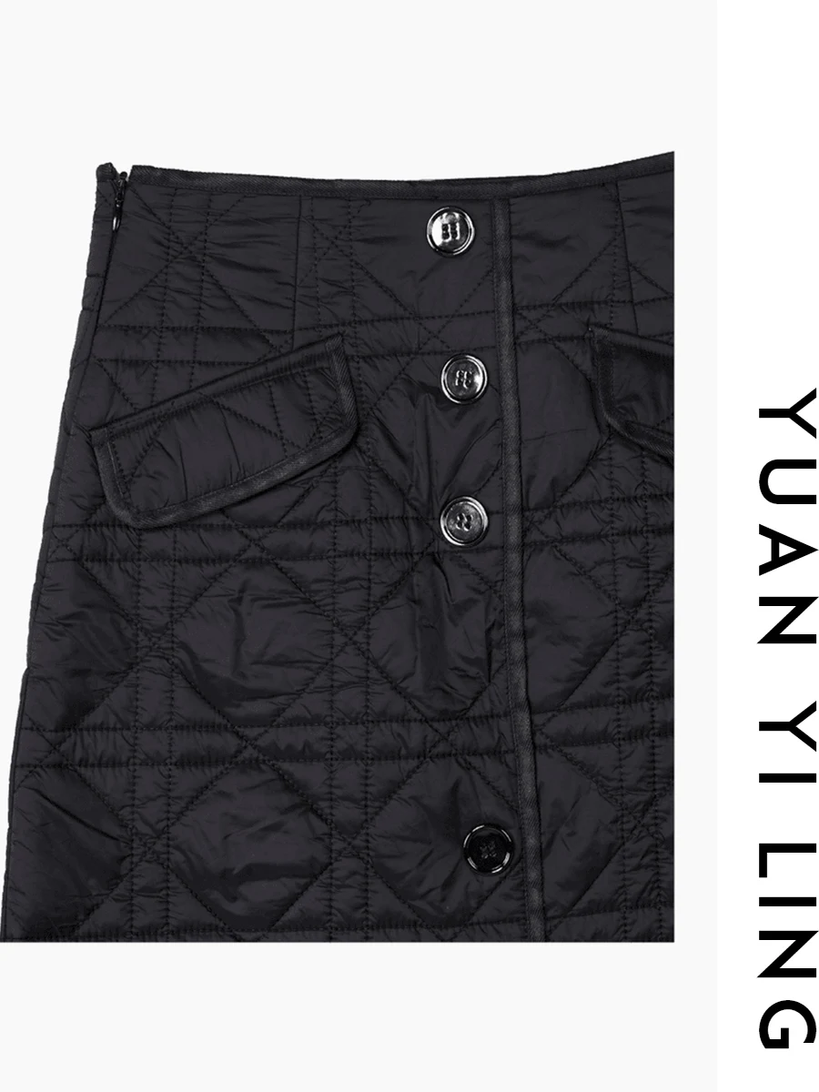 

Ele Mid-Length A-Line Skirt by Yuan ling Women's Thiened High-Waist Wrap Body Spring Autumn Vintage Polyester Fiber