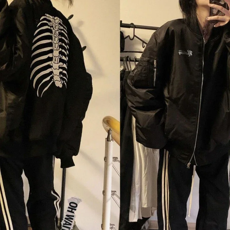 Frauen schwarz Gothic Vintage Jacken Bomber jacke Harajuku Grunge amerikanische Baseball jacke Paar Herbst coole Oberbekleidung neu 2022