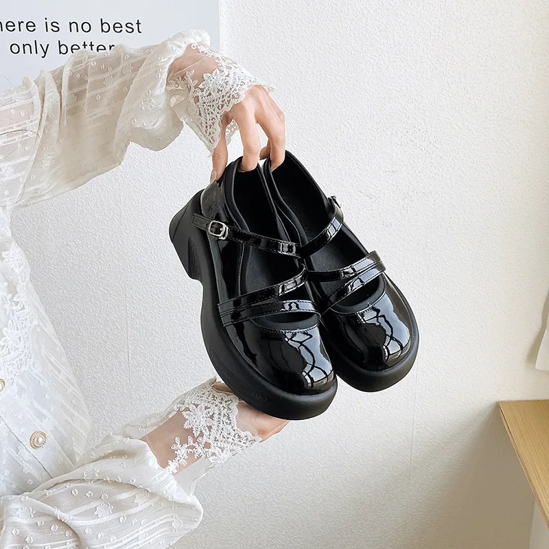 

Женские кожаные кроссовки на высоком каблуке с круглым носком Mary Jane Sle Thi, весенние новые кожаные кроссовки Faion Single oes