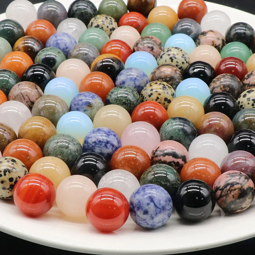 1pc Non-porous 20mm Round Ball Natural Stone Amethyst Agate Crystal Rose Quartz Beads for Jewelry Making Supplies DIY Accessory