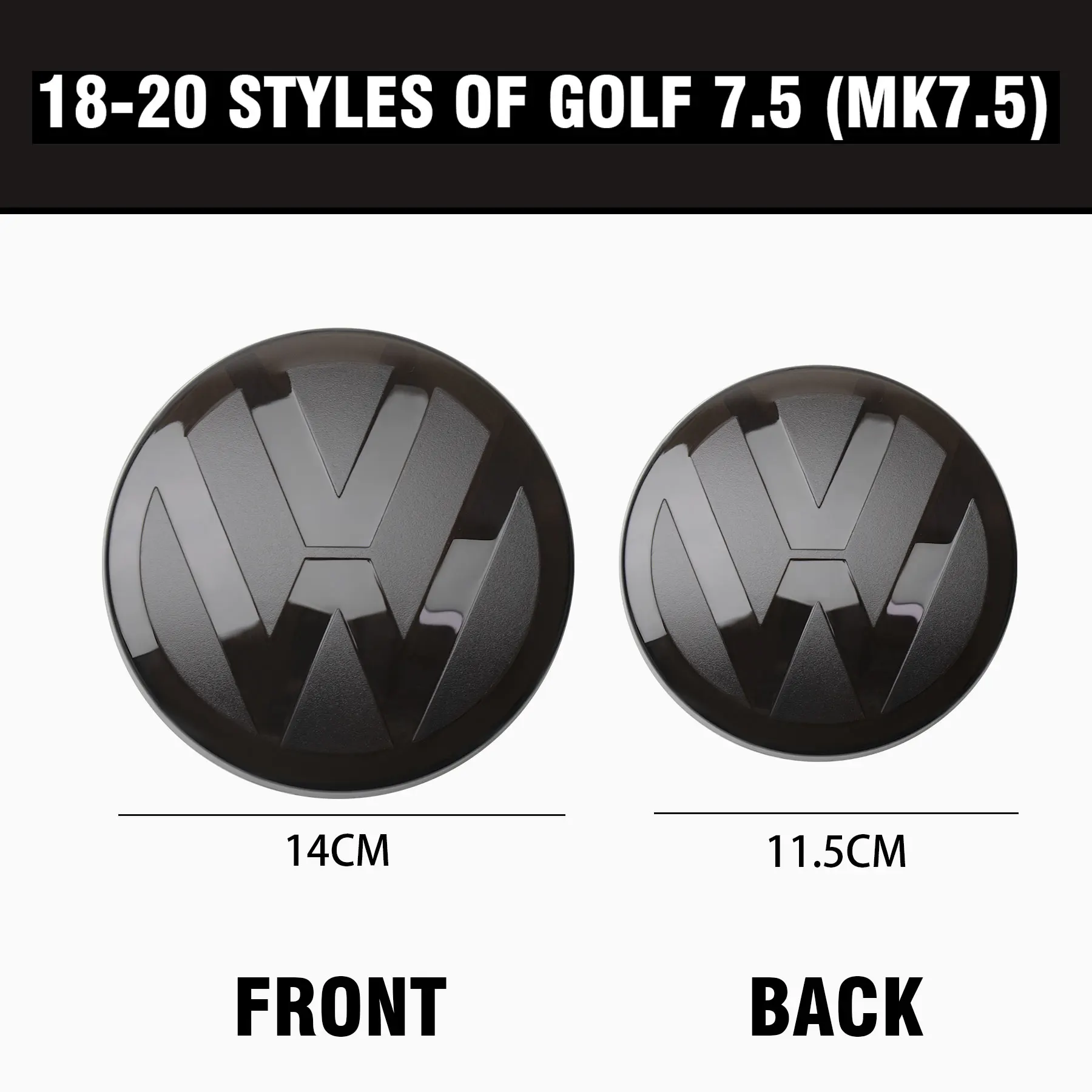 black/white Mirror style Car Front Grill/Rear Trunk Emblem Lid Covers Logo For Volkswagen VW GTI GOLF 2018-2020 GOLF 7.5 (MK7.5)