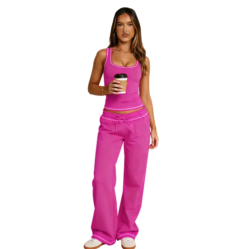 

2026 Women's Fashionable Casual Sports Vest Set with Wide Leg Pants New Style for Ladies