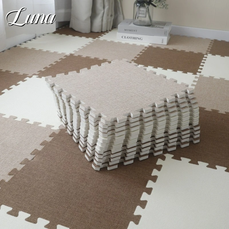 Foam Imitation Linen Play Mat Bedroom Decoration EVA Thick Solid Color Splicing Floor Mats Squares Baby Climbing Pad 6/12/24 PCS