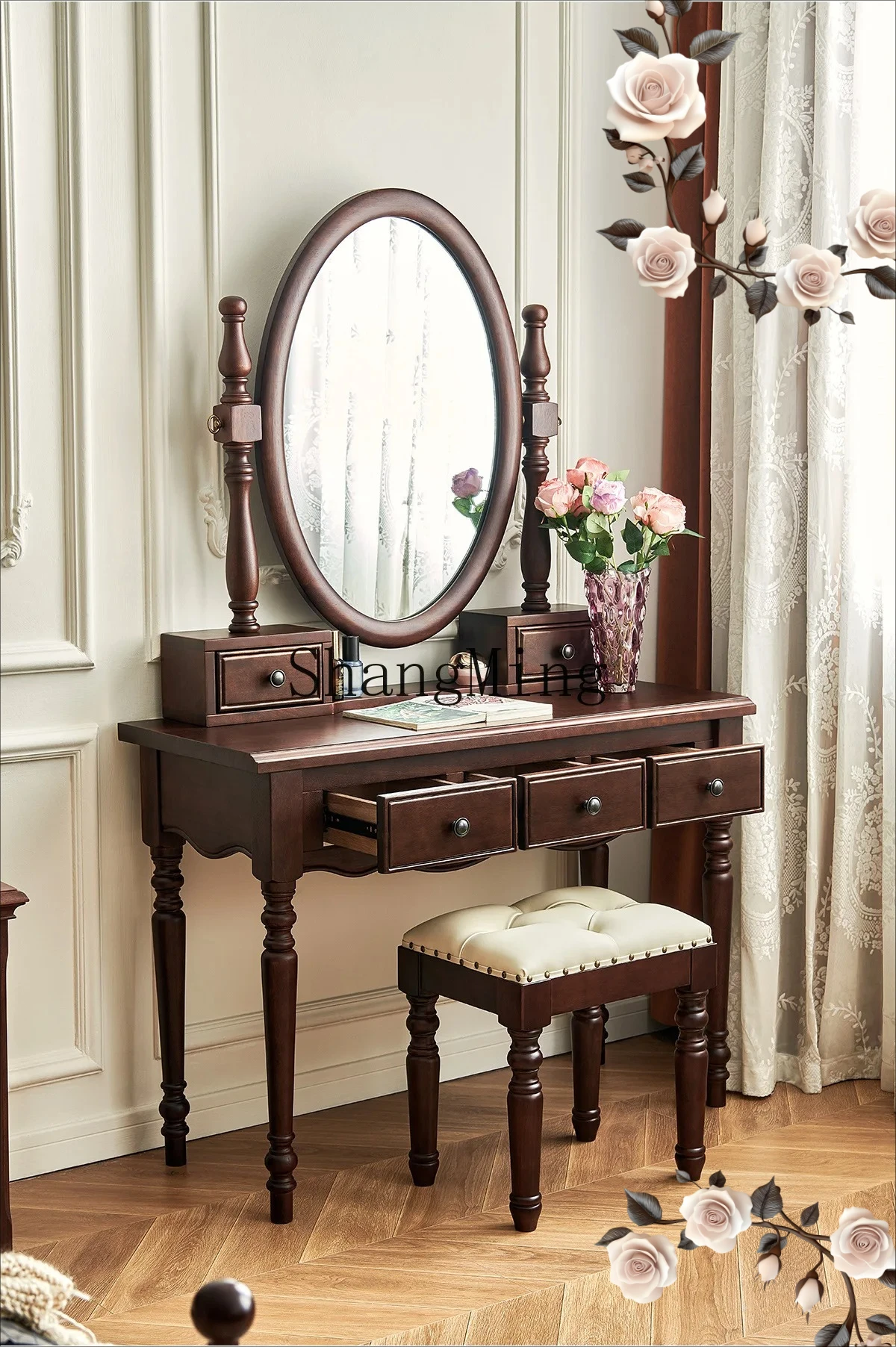 

FG retro solid wood dresser home bedroom high definition dressing mirror dressing table table