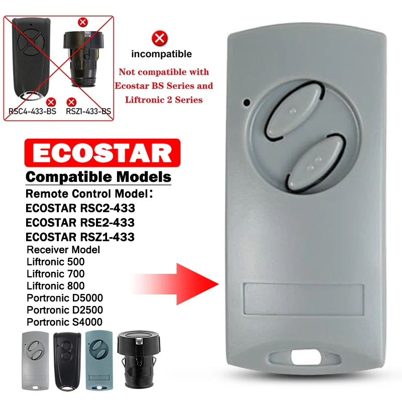 Newest ECOSTAR RSC2 RSE2 RSZ1 433 MHz Garage Electric Gate Remote Control For ECOSTAR Liftronic 500 700 800 Gate Opener Command