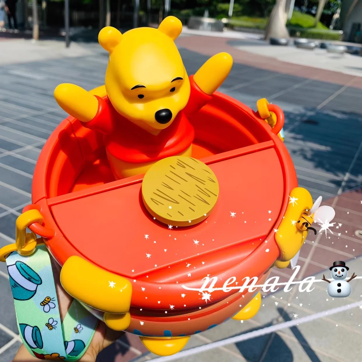 Original Disney Rotating Honey jar Pooh Pooh cartoon popcorn bucket Single shoulder crossbody storage box