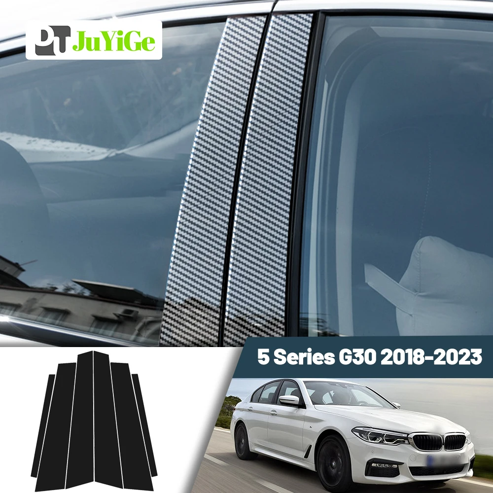 Glossy Black Carbon Fiber Window Door Deal B C Pillar Post Cover Sticker For BMW 5 Series G30 2018-2023 2019 2020 2021 2022