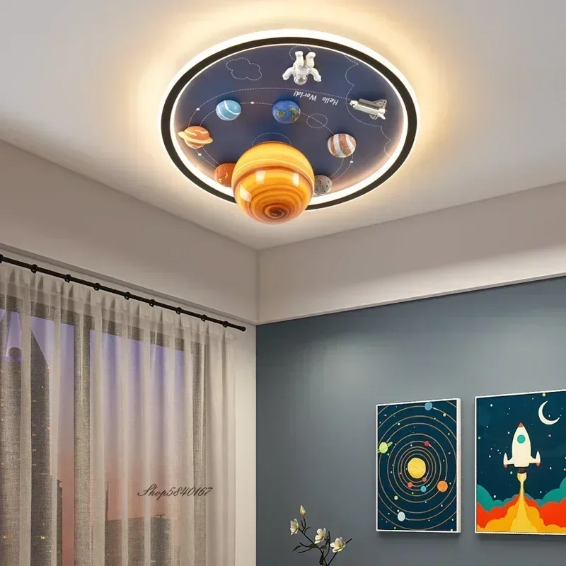 Astronaut Space Planet Ceiling Lights Dreamy Kids Children Bedroom Led Ceiling Lamp Decor Diorama 3D Galaxy Led Light Fixtures