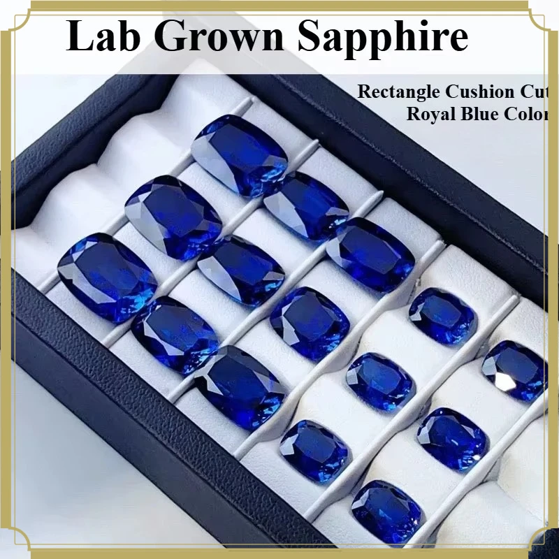 Laborgezüchteter Saphir, rechteckiger Kissen-Schliff, königsblaue Farbe, DIY-Schmuckherstellung, Ring, Hauptmaterialien wählbar, Zertifikat – Detail 1
