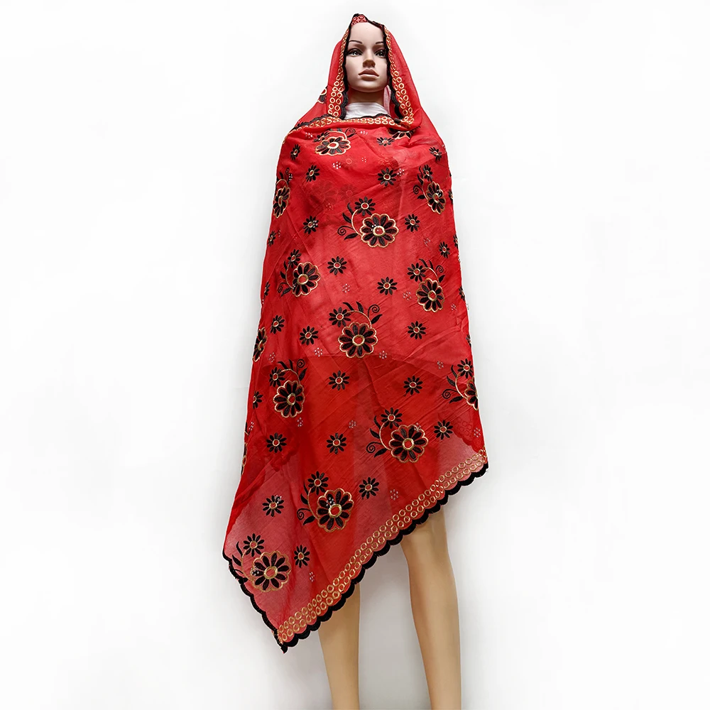 2026 Fashion Design Dubai Scarf For Muslim Women African Cotton Hijab Islam Hijab Pashmina Turban Headscarf Embroidery Shawls