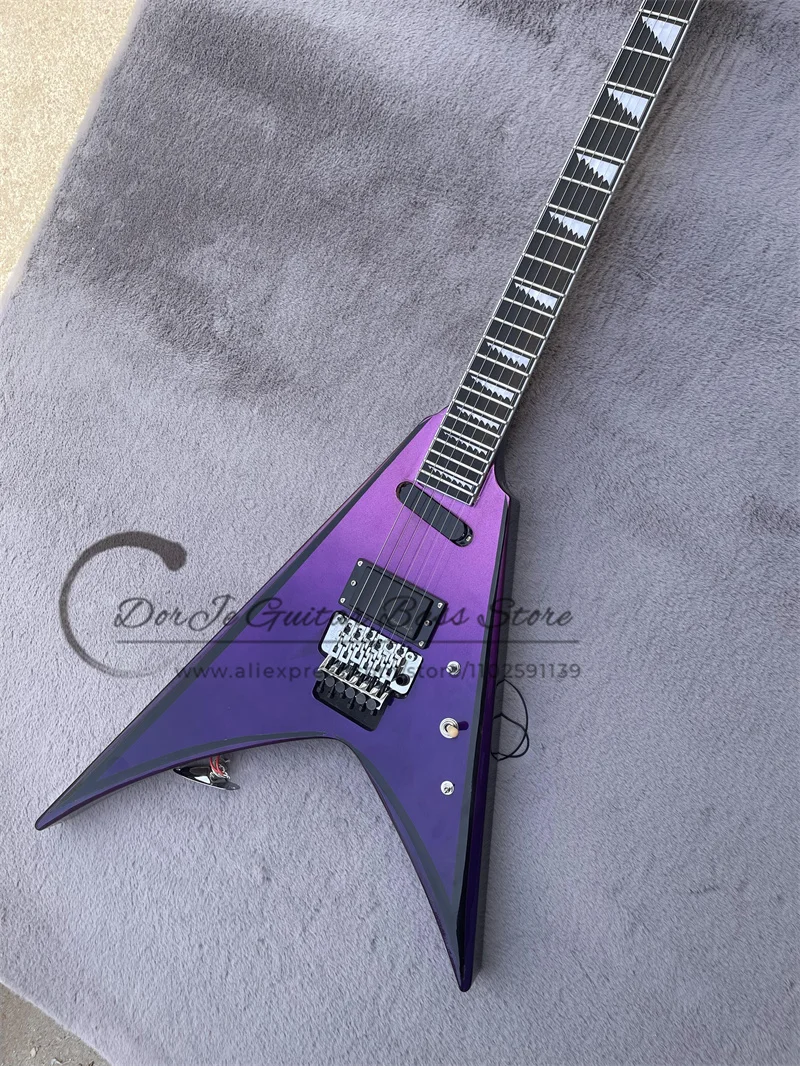 Metal Purple Electric Guitar V Shape Body Tremolo Bridge SH Pickups Rosewood Fingerboard