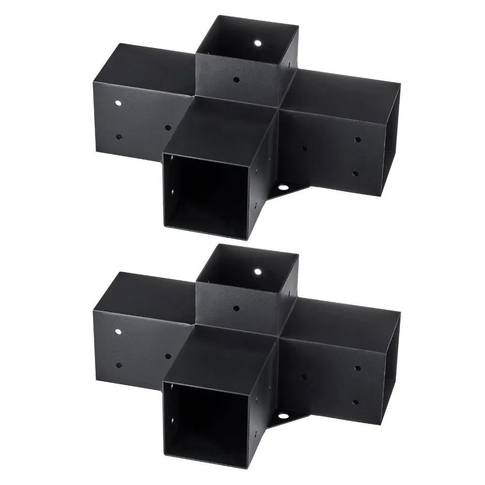 Pergola Bracket Kit 4x4,2pcs 4-Way Heavy  Corner Bracket Woodworks DIY Post Base Kit,Easy Installation Wooden Beams