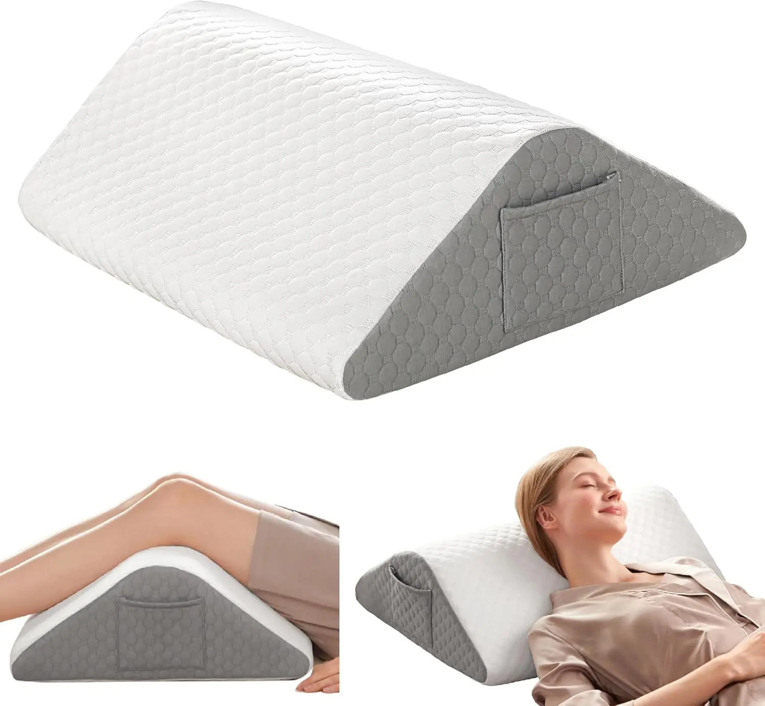 Knee Pillow for Back Sleeping, Leg Pillow Knee Wedge Pillow, Memory Foam Wedge Pillows for Legs Post Surgery, Triangle Pillow