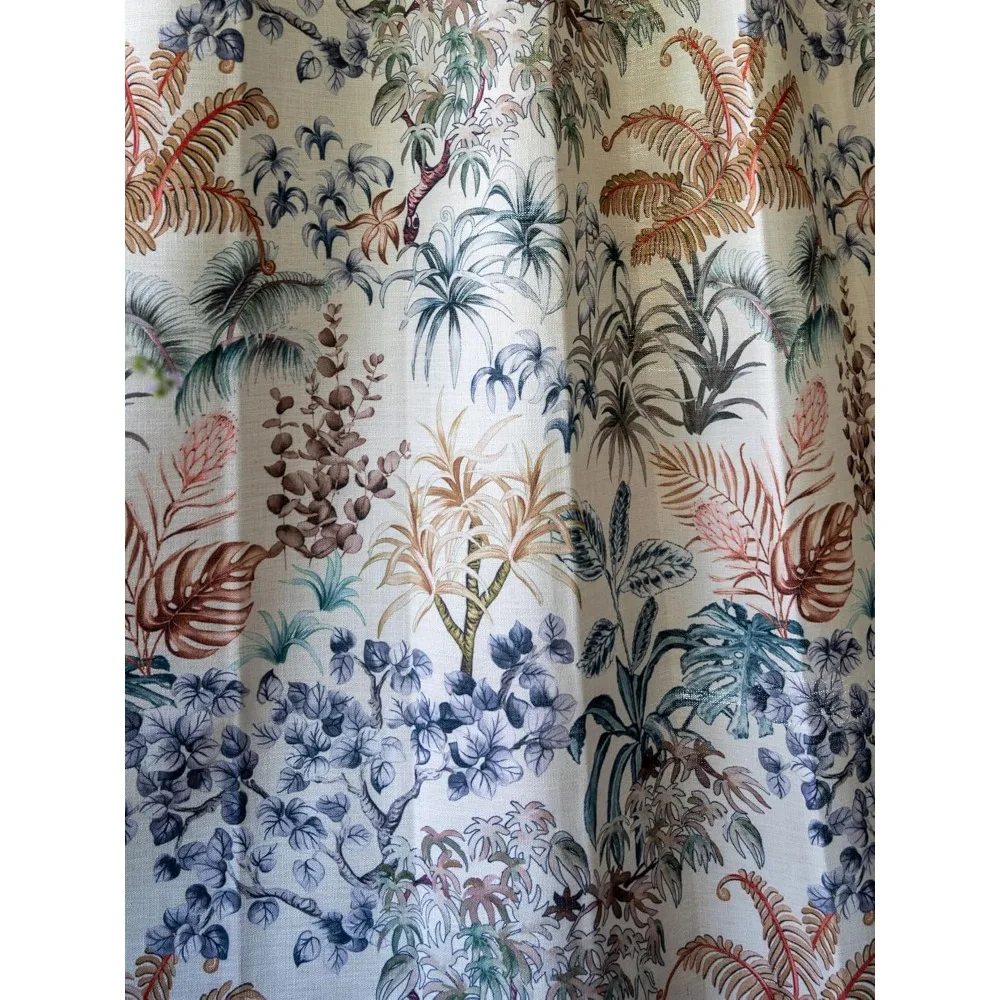 Rideaux semi-collants en mélange de lin pour salon, 84 pouces, style bohème avec motif floral botanique, idéal pour le drapeau de fenêtre