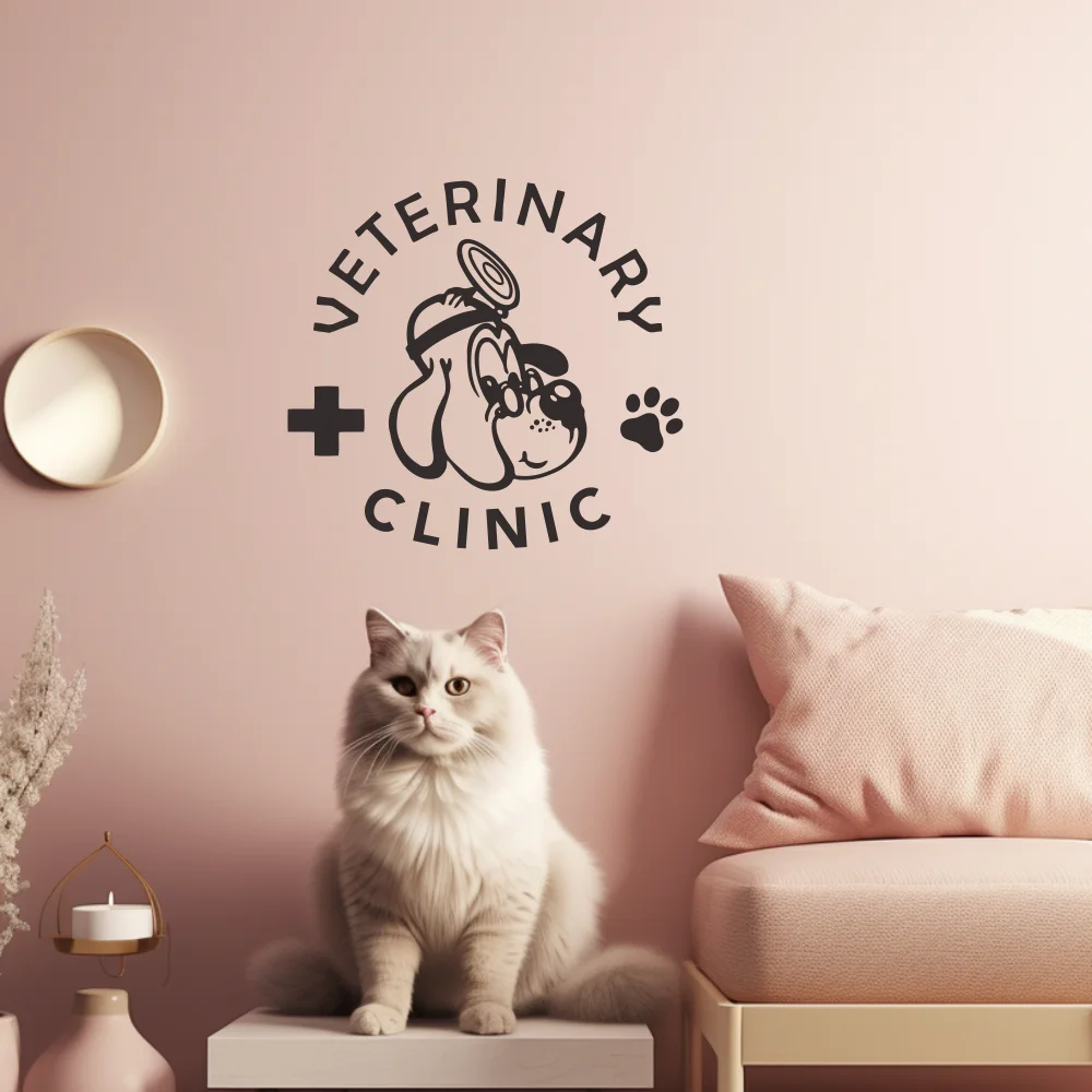 Self-adhesive Vinyl Art Mural Wall Sticker for Pet Clinic Decor “VETERINARY CLINIC” perfect for Pet Hospital Wall Decor JZY562