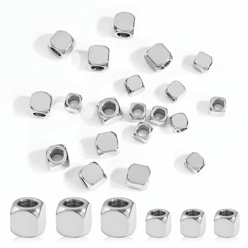 

100pcs Cubic Stainless Steel Chamfer Through-Hole Beads DIY Handmade Jewelry Accessories Non-Fading Loose Beads for Crafting
