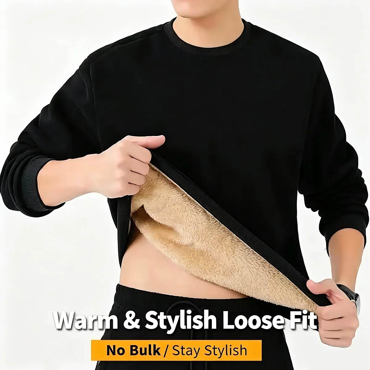 Men's Autumn Winter Fleece Lined Warm Top Korean Fashionable Long Sleeved Base Shirt Plush Casual Warm Underwear T-shirt
