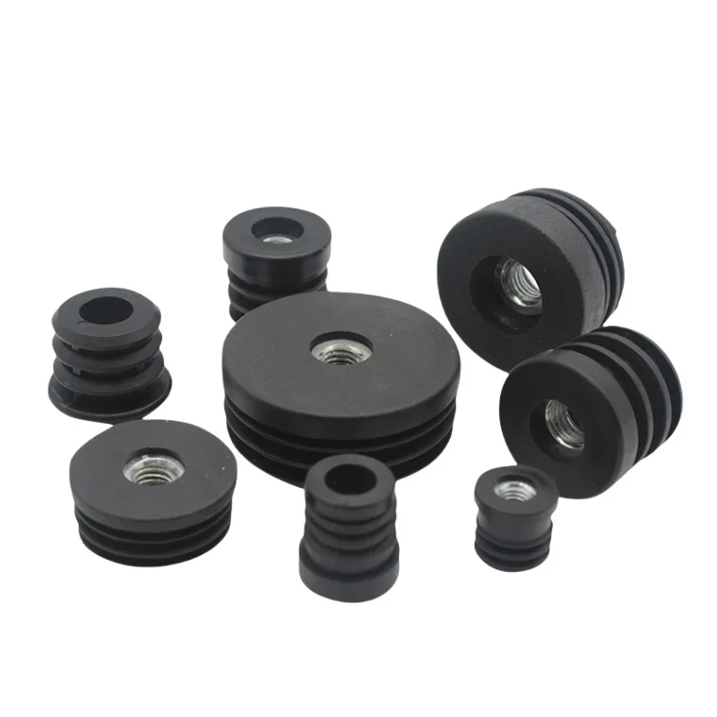 Runder Rohrstopfen, 16–50 mm, schwarze Endkappe mit Mutterloch, M6, M8, M10, Einsätze, Kappen, Rohrabdeckung, Möbelbeinfüße, Rohrstopfen