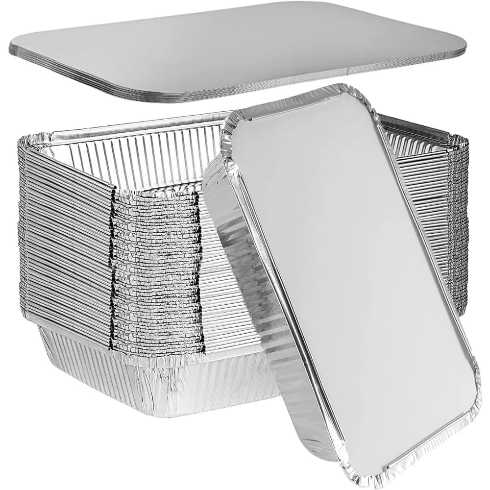 20er-Pack Aluminiumfolienbehälter mit Deckeln, 1900 ml, tiefe Einweg-Folienbehälter für Lebensmittel, 260x190x60 mm, für Backen, Braten, Grillen, Catering, Takeout, Essenszubereitung
