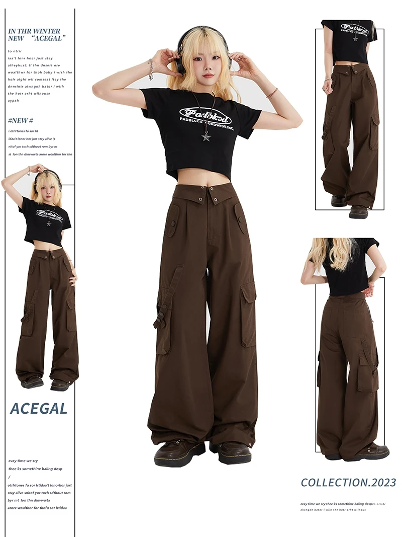 

Американские уличные рабочие брюки для женщин, маленький размер, модные повседневные прямые длинные брюки с откидным клапаном