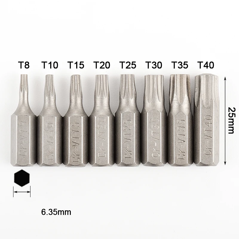 Juego de puntas de destornillador Torx, vástago hexagonal 1/4 Star T8 T10 T15 T20 T25 T30 T35 T40, herramientas manuales para el hogar, 10 o 8 Uds.