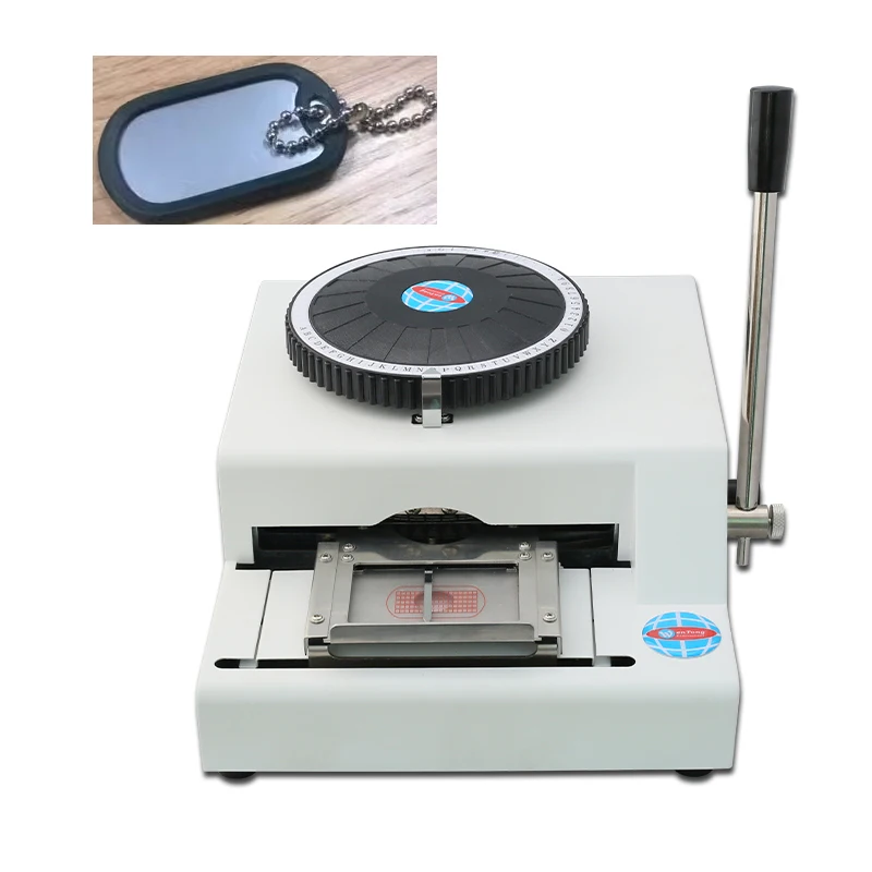 Stainless Steel Metal Dog Tag Embossing Machine ID Card Aluminium  Engraving Machine PVC Number 52 letters Characters