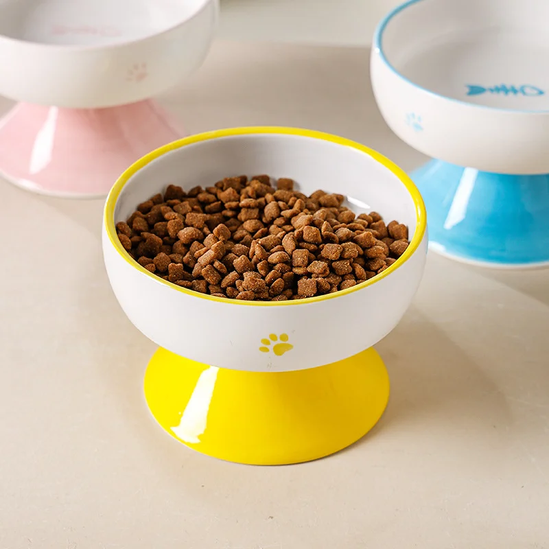 Cat Bowl High Legged Ceramic Food Bowl Water Feeding Hair Opening Rice Bowl Dog Feeding Bowl Cervical Protection Pet Products