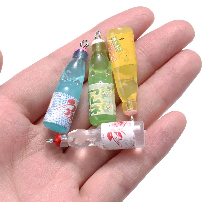 Wholesale 10Pcs/Pack 10x37mm Classic Korean Drink Bottle Pendant Fashion Resin Pendant For Making Keychain DIY Gifts Accessories