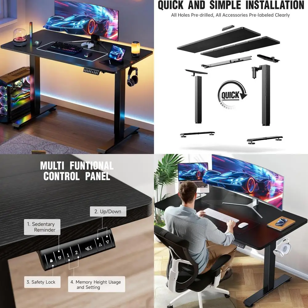 

Electric Height-Adjustable Standing Desk, 47.2 Inch Wood Top, Sit-Stand Workstation for Home and Office, Compact Size