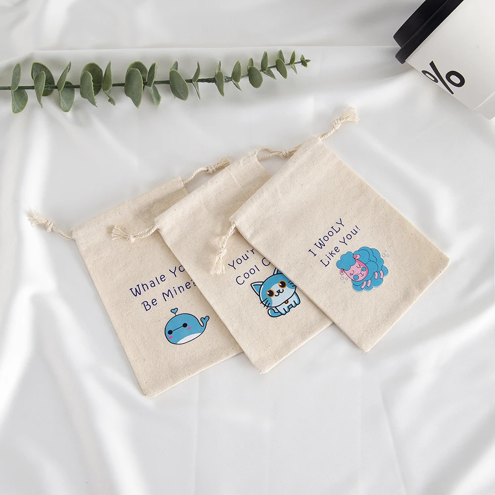 10Pcs Valentine's Day Canvas Treat Bag Burlap Muslin Cotton Children Classroom Exchange Prizes Pouches Candy Gift Jewelry Pocket
