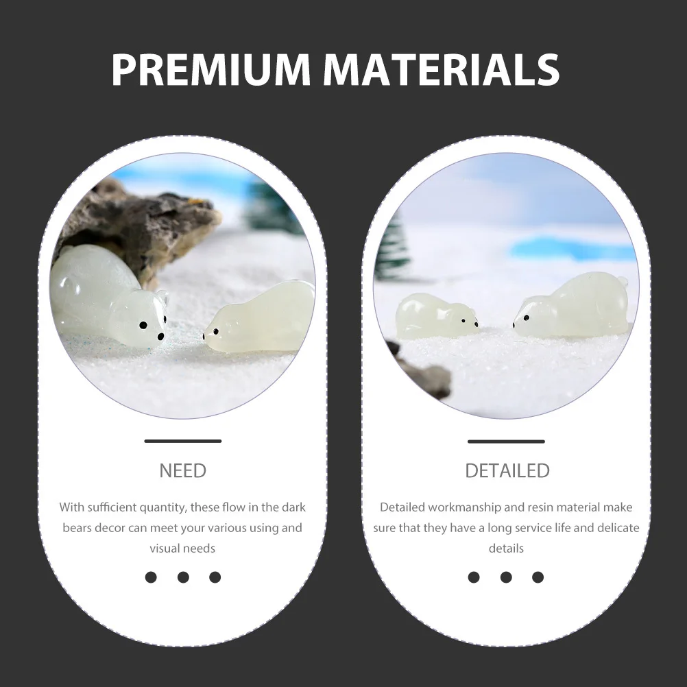 

20Pcs Miniature Arctic Animals Resin Polar Bear Glow in The Decor for Garden Car Yard Micro Landscape Mini Desktop